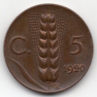 Olaszország 5 olasz cent, 1920, aUNC