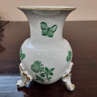 Herendi zöld Viktória mintás porcelán 3 lábon álló váza