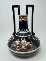 Antik Gerbing & Stephan (G&St) historizáló görög antik stílust idéző majolika füles váza (24cm) RZ