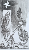 Vén Zoltán: Angelus - a la Dalí - modern grafika, kortárs művész (aláírt rézkarc)