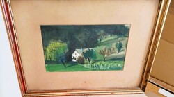 (K)  Konok Tamás tájkép festmény  50x38 cm kerettel, hátulján cimke!