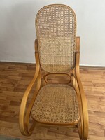 Thonet jellegű antik hajlított fa hintaszék ép bécsi fonattal + ajándék párna