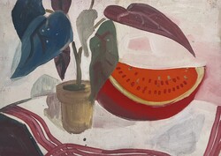 Jozefka Antal (1935- ) Asztali csendélet dinnyével - retró hangulatú csendélet /számlát adunk hozzá/