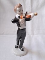 Hollóházi hegedűs / zenész fiú porcelán figura