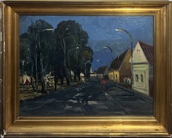 Gera Gyula (1915-1968) Este az utcán - Nagy méretű utcakép ábrázolás /számlát adunk hozzá/