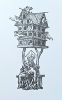 Vén Zoltán: Pieta - Isten és Jézus angyalokkal - modern grafika, kortárs művész (aláírt rézkarc)