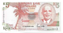 5 kwacha 1990 Malawi 1. UNC