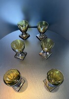 Val Saint Lambert „GONDOLE” Art Deco kristály pohár készlet – 6 db, olívazöld, Belgium, 1920–30