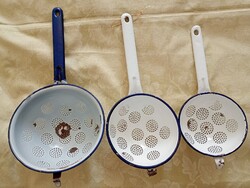 Enamelled handled strainer noodle strainer spoon set of 3 Bonyhádi retro pasta strainer
