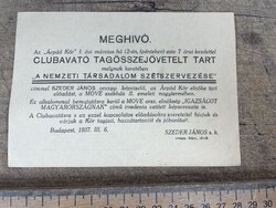 -AX449- Meghívó 1937 Árpád Kör MOVE irredenta Trianon Szeder János politika papírrégiség