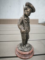 Louis Kley  Francia Bronz szobor szignàlt Kisfiú bottal Gyönyörű szobor kb 1890-1900.