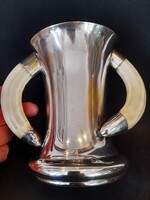 Antique Double Wild Boar Tusk Enameled Silver Copper Hunter Mug