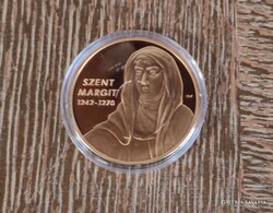 "Magyar Szentek" sorozat Szent Margit emlékérem, 24 karátos arannyal bevont réz