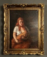 Szirmay : Anya gyermekével . Olaj - vászon festmény !