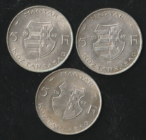 5 Forint 1947-es ezüst 3 db