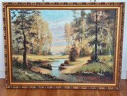 Mihályi Balogh olaj vászon erdei tájkép patakkal 70x100