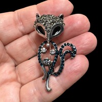 Kristály róka Retro BROSS az 1980-as évekből, gyönyörű elegáns strasszos kitűző, pin kabátra