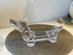 Art Vannes France dachshund-shaped crystal glass serving dish