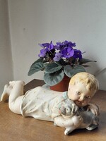 XIX sz.végi un."Piano baby" 27 cm hosszú sérült kerámia