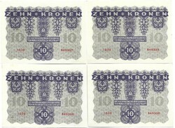 4 x 10 kronen korona 1922 Ausztria Magyarország Sorszámkövető UNC