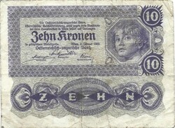 10 kronen korona 1922 Ausztria Magyarország 1.