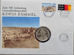 Ritka Erwin Rommel Numisbrief – 100. születésnapi emlékkiadás nagyméretű proof érmével(1991)
