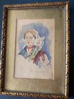 Mühlbeck Károly (1869-1943) akvarell keretben, jelzett portré