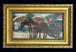 Garay: Market! Oil on wood painting!