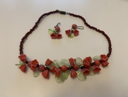 Leárazás! Csodás antik velencei muránói szett gyöngysor nyaklánc és fülbevaló üveg venetian necklace