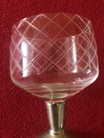 6-piece Cut Glass Cup Set with Silver Base