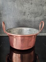 Antik kalapált vörösréz lábas/ habüst/ / tálalóedény sárgaréz fülekkel (696g)