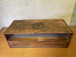 Antik bolti KOH-I-NOOR szelvény nyomókapocs tároló fa doboz