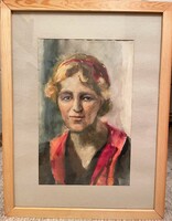 Akvarell női portré (Takács Gyula, 1944)