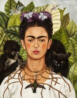 Frida Kahlo önarckép, olajfestmény vászon reprodukció vászonkép nyomat kolibri majom macska cica