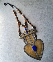 1880-1930s Turkmenistan "Asyk" style alloy silver-plated giant arrow-shaped pendant necklace