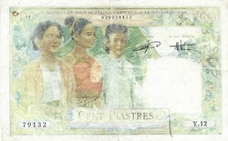 100 piaszter piastre piastres 1954 Francia Indokína Nagyon ritka!