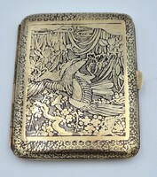 Art deco (Komai) japán damaszkolt cigaretta tartó, névjegykártya tartó