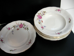 Retro lengyel rózsás Karolina porcelán tányér csomag 6+2 db