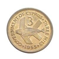 Ciprus,3 mils 1955 aUNC+ bronz