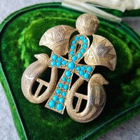 1920s Art Deco period Egyptian Revival Pinchbeck brooch/pendant set with turquoise paste