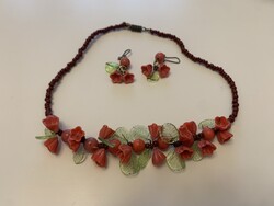 Leárazás! Csodás antik velencei muránói szett gyöngysor nyaklánc és fülbevaló üveg venetian necklace