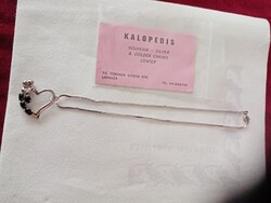 Jelzett  modernista ciprusi  ezüst  szív medál fekete ónix kövekkel + jelzett ezüst lánc