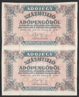 2 db 100 millió adópengő 1946 ívben VF
