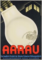 J. Handschin Aarau Izzógyár 1939 vintage art deco reklám plakát reprint nyomat elektromos lámpa