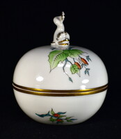 KOI HAL FIGURÁLIS FOGÓVAL HERENDI HECSEDLI - CSIPKEBOGYÓ MINTÁS PORCELÁN BONBONIER !