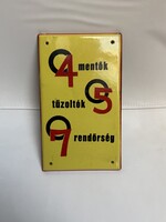 Extrém ritka “Mentők, Rendőrség , Tűzoltók” színes zománc tábla