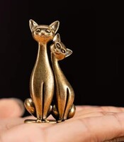 Tömör, öntött réz macska pár figura