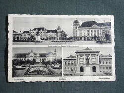 Képeslap,Szentes,Petőfi szálló,takarékpénztár,Erzsébet tér,vármegyeháza látkép,Barasits Bp., 1940-