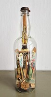 Patience glass with carved elements, richly furnished interior, 28 cm antique handcrafted piece