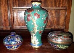 Kínai rekeszzománc váza, "doboz" / Cloisonne technika.
